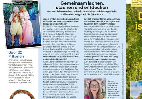 Zeitungsausschnitt mit Interview Carmen Deiseroth über Vorlesen, Buchtipps und Vorleser der Lesefüchse